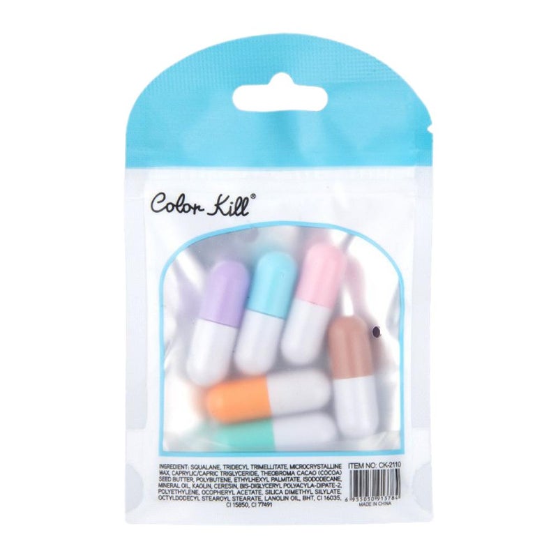 Six-color mini capsule lipstick set in candy colors with matte finish.